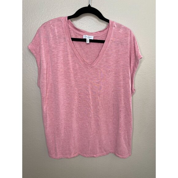 Jessica Simpson Womens Pink V-Neck Short Sleeve Lightweight Top XL viscose - Picture 2 of 7